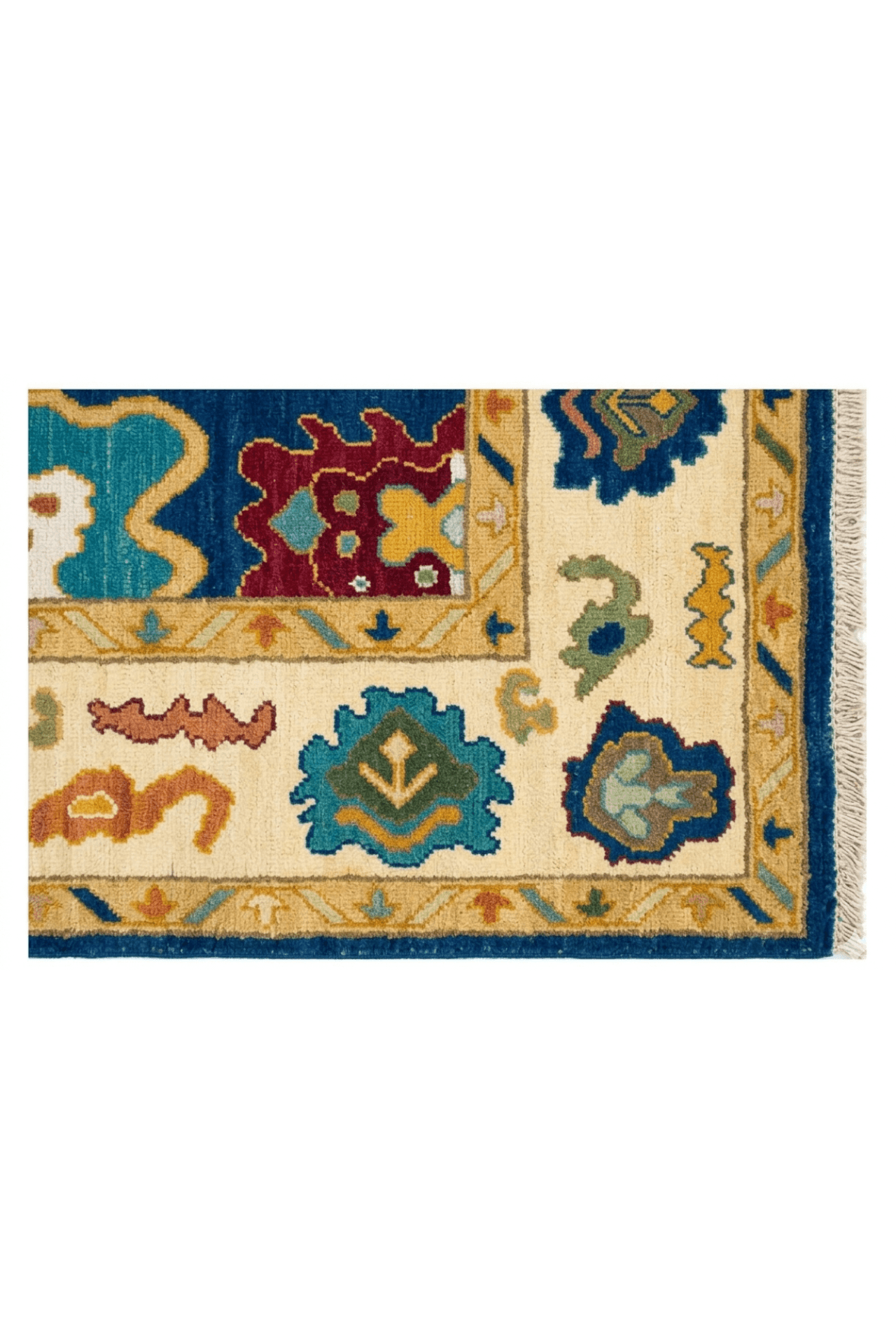 Heritage Bloom Hand-Knotted Wool Rug – Deep Blue Field with Artisan Motifs