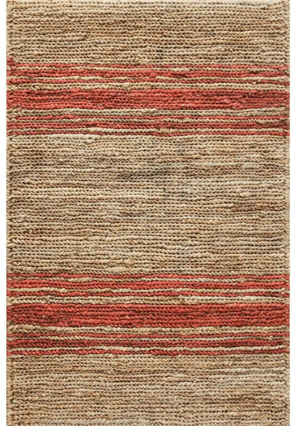 Crimson brush jute dhurrie rug featuring bold red brush-stroke accents on a natural jute base.