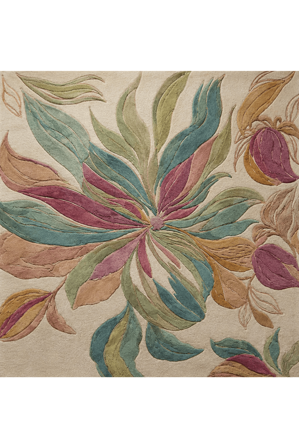 Botanica Bloom Rug featuring a botanical floral hand-tufted rug with oversized floral motifs in soft colors.