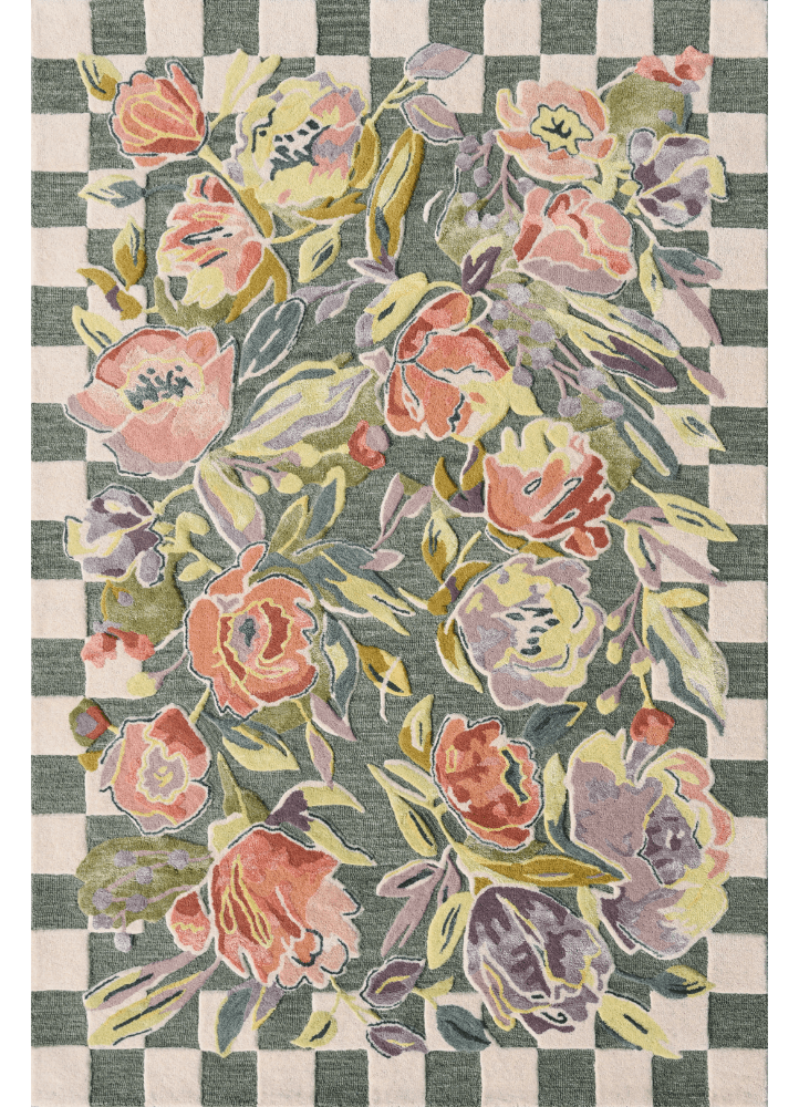 Puzzle Greenre Floral Hand Tufted Rug