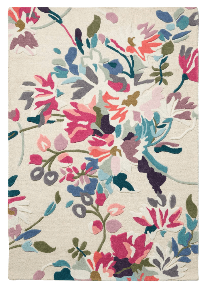 Natural & Pink Bright Floral Hand Tufted Rug