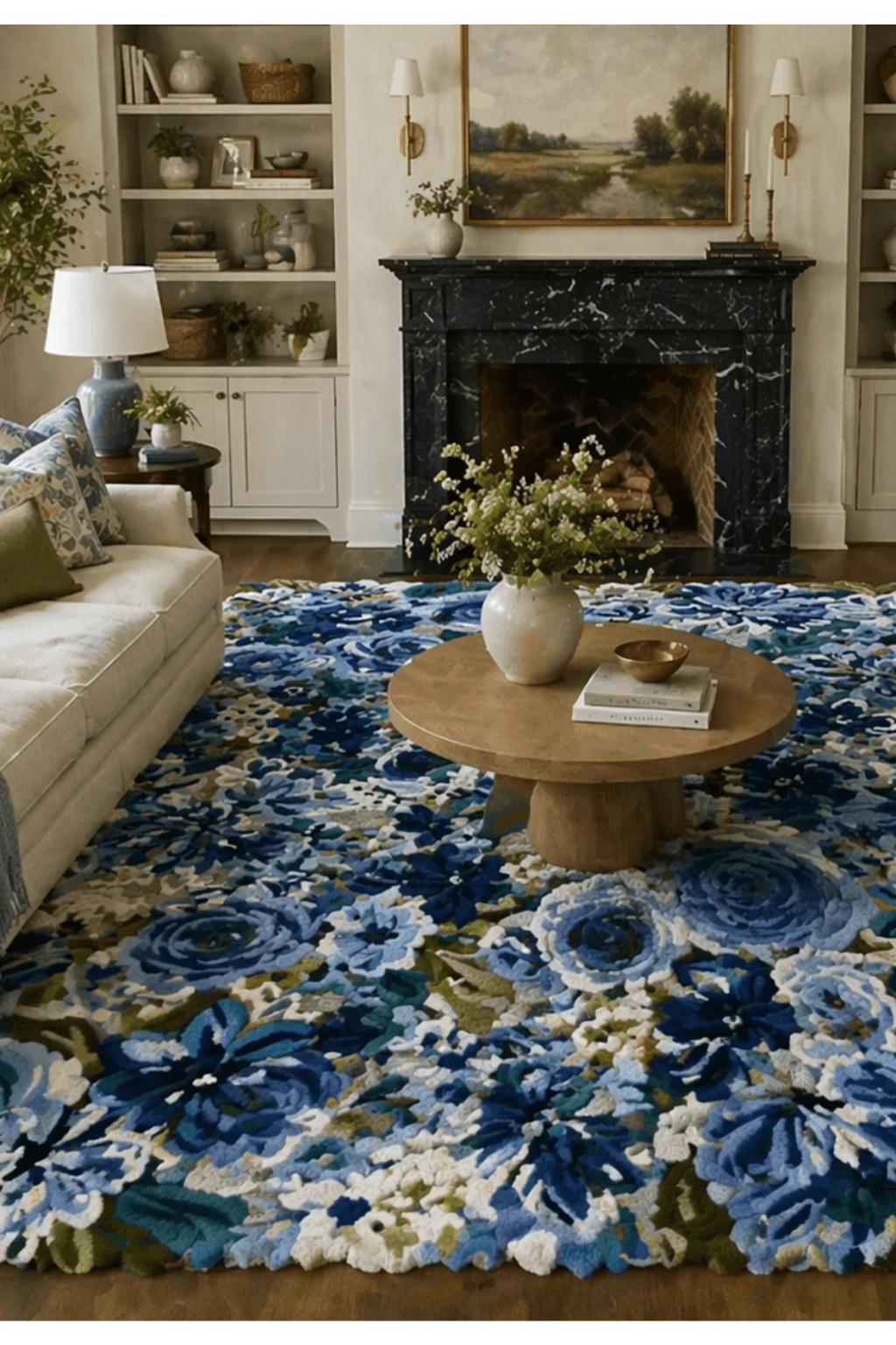 Azure Bloom Hand-Tufted Floral Rug