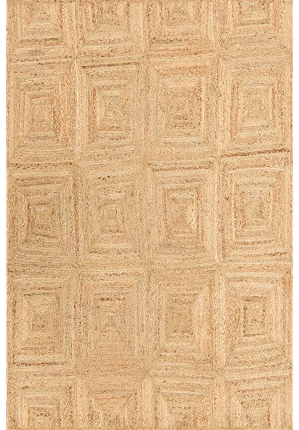 natural jute round rug featuring a textured braided weave design in a neutral color.