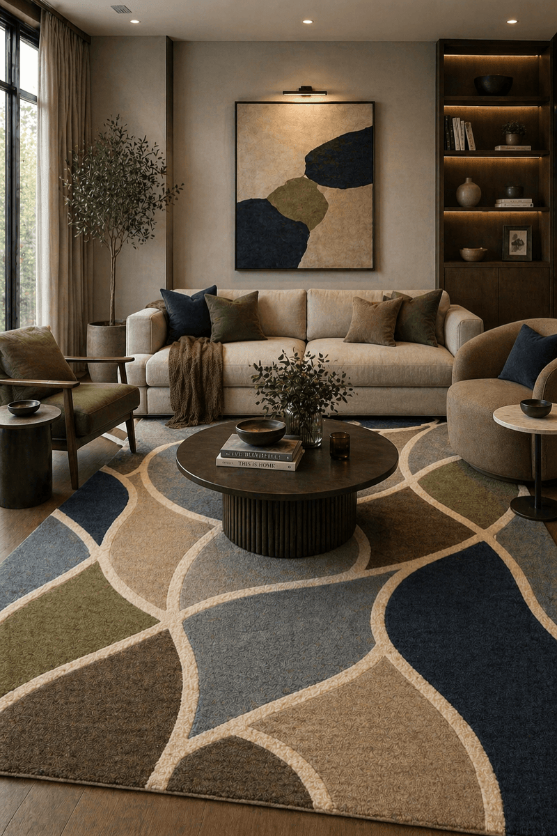 organic geometry hand tufted rug – Verdant Arc – Saara Rugs
