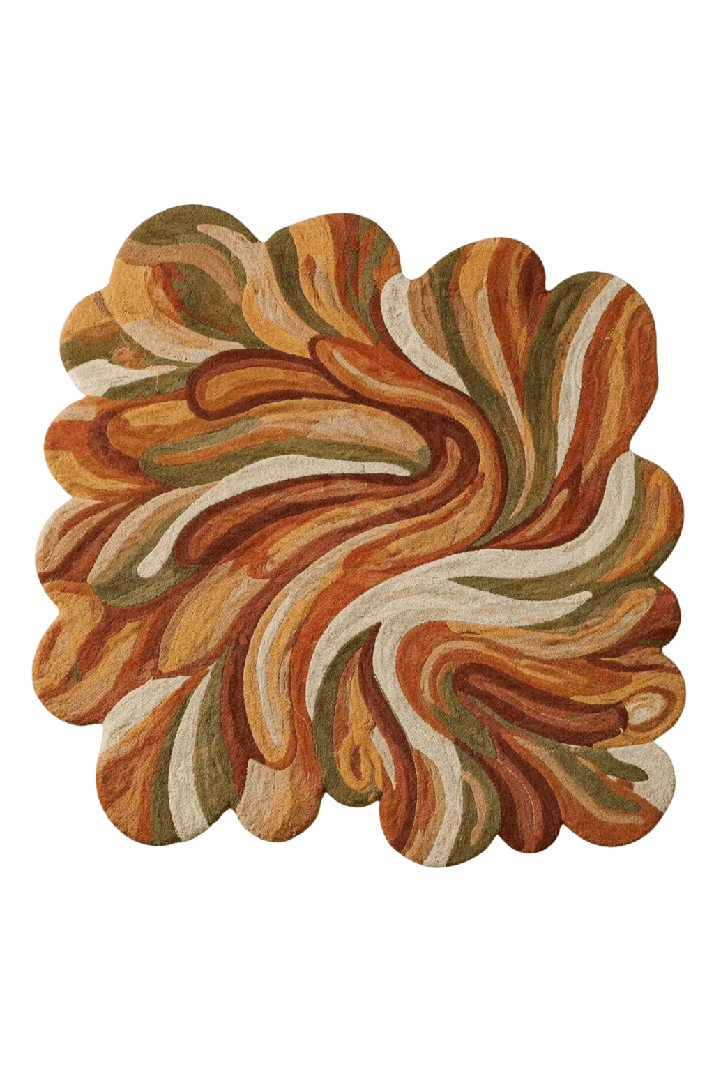 Autumn Flow Sculpted Rug – organic abstract wool rug featuring flowing patterns in warm colors.