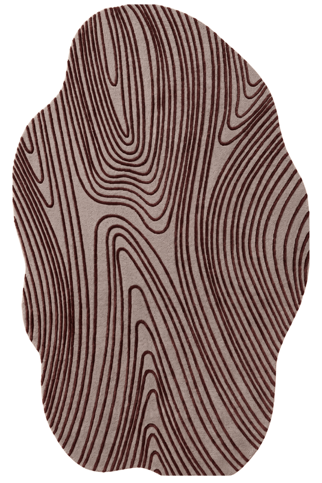 Crimson Contour Irregular Rug featuring deep burgundy linework on a neutral stone base, perfect irregular area rug.