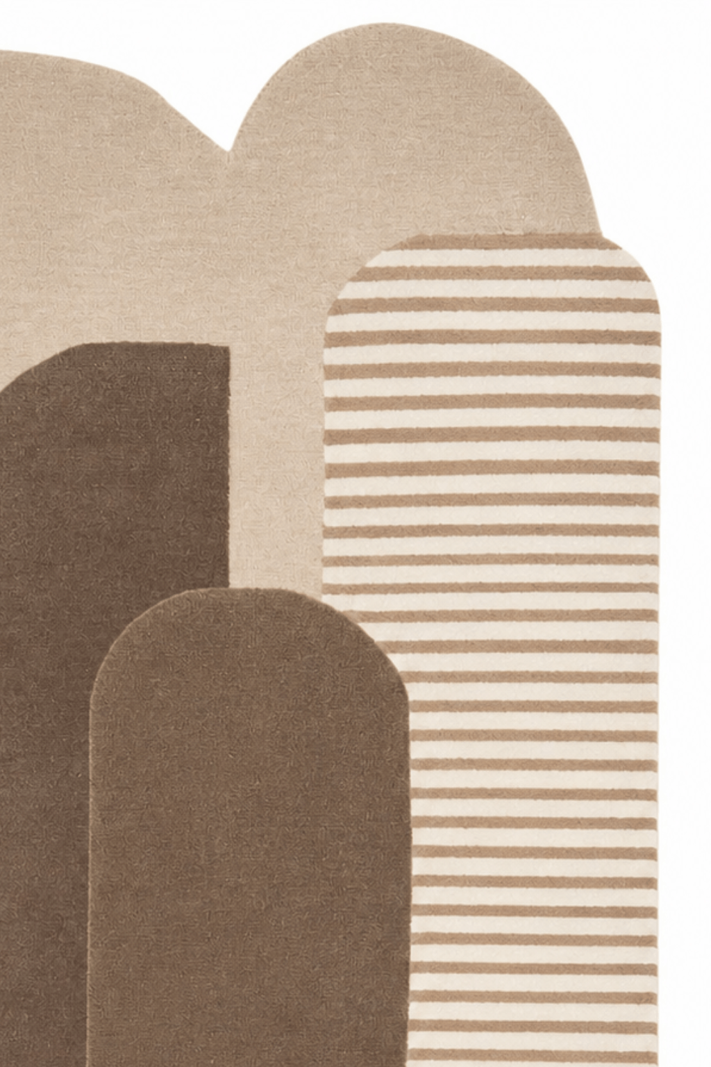 Terra Arch Sculpted Abstract Rug with layered shapes in warm earthy tones and stripes, highlighting sculpted abstract rug design.