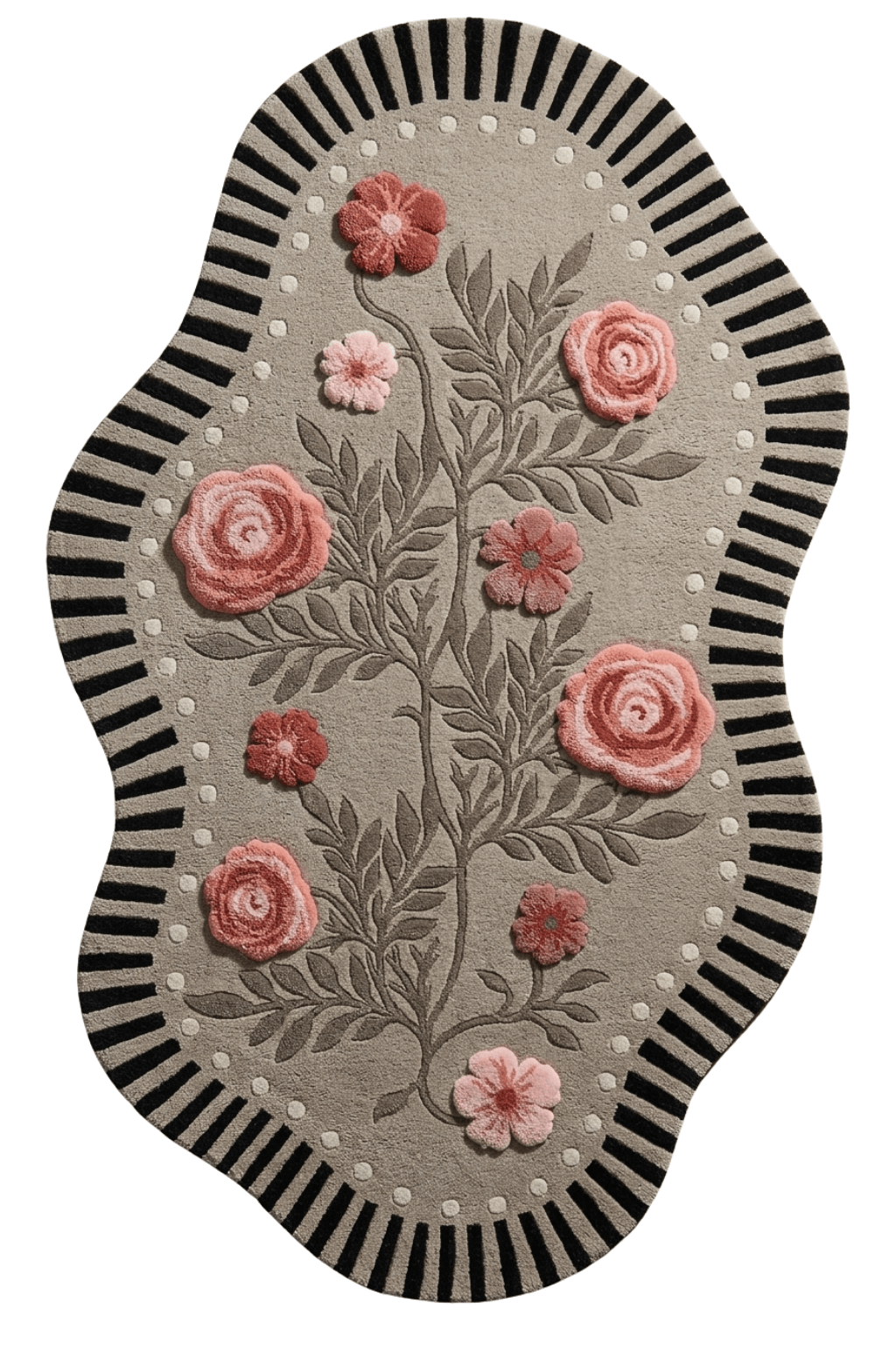 Botanical Horizon Irregular Sculptural Rug featuring floral designs and an organic shape.