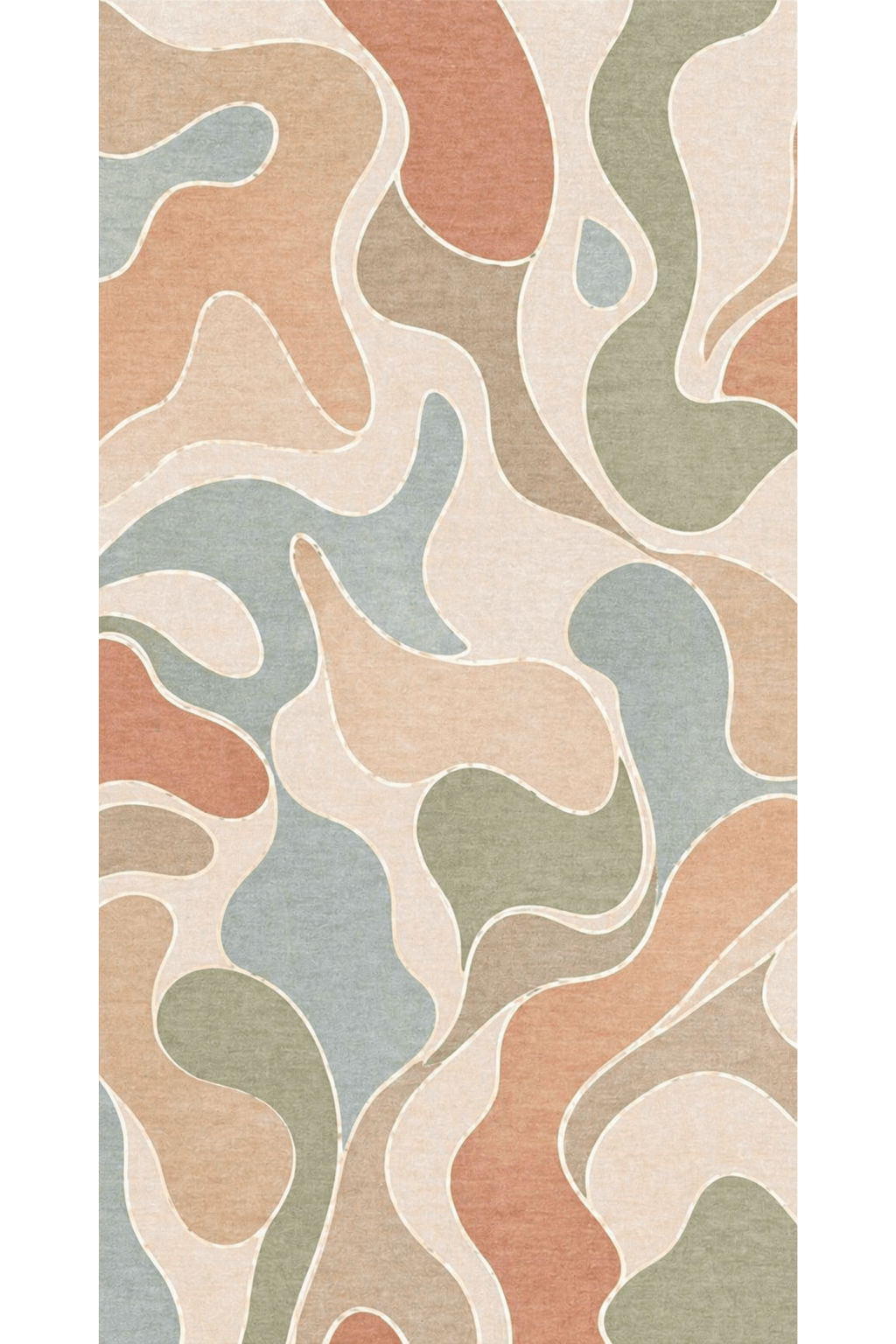 Organic hand tufted rug with abstract contours in earthy tones of terracotta, sage green, and muted blue.