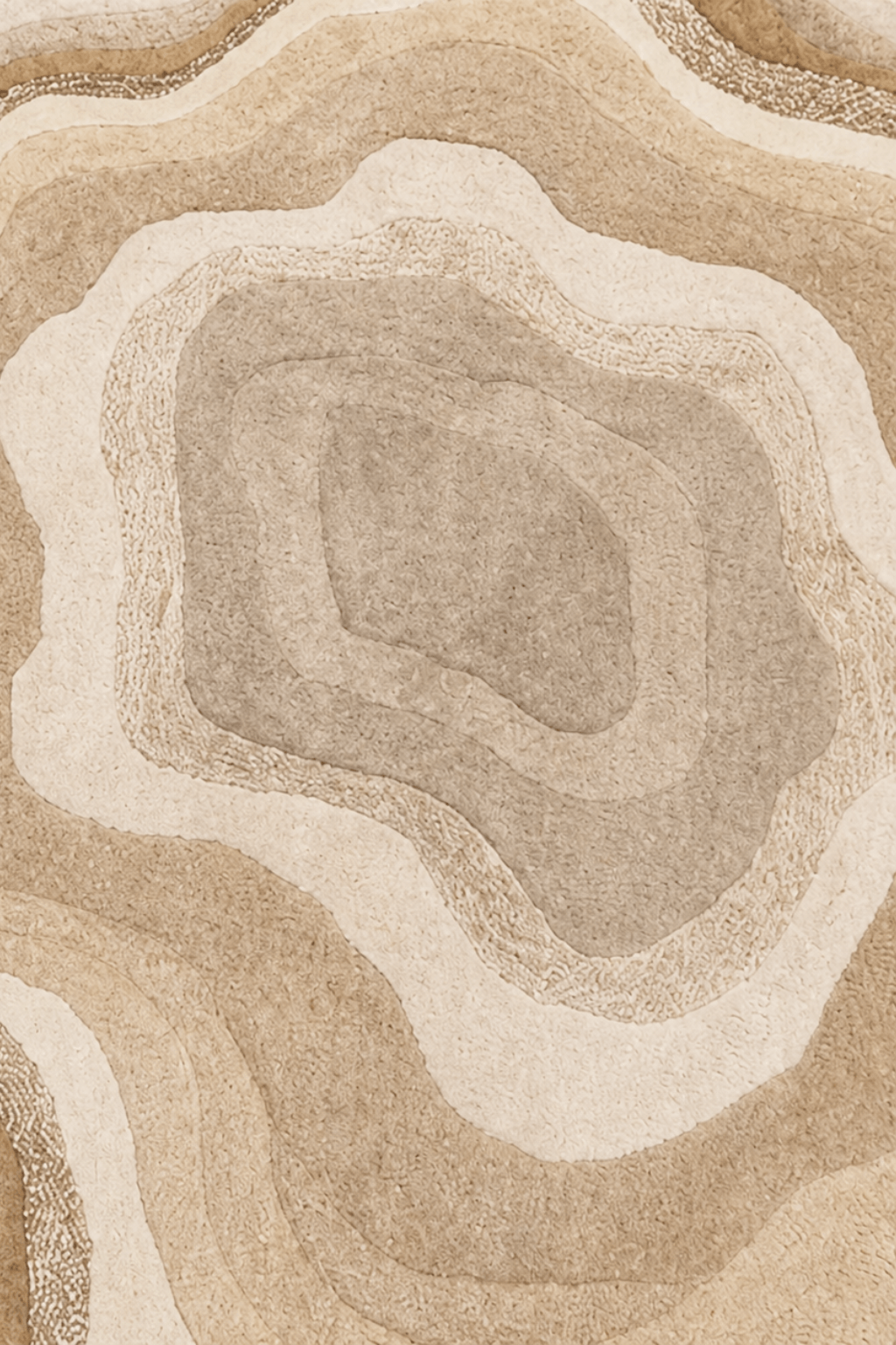 Desert sculpted rug showcasing intricate concentric patterns and earthy tones, perfect for elegant home decor.