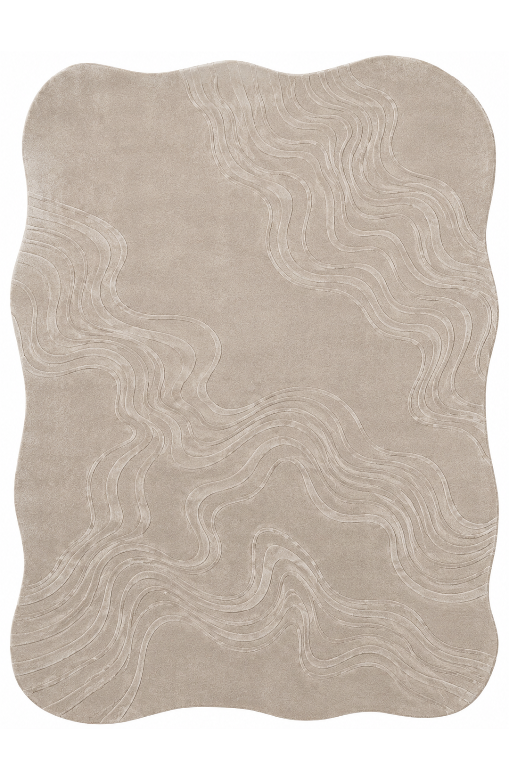 luxury hand-tufted flow rug featuring a soft ivory-beige palette and sculptural carved lines for refined texture.