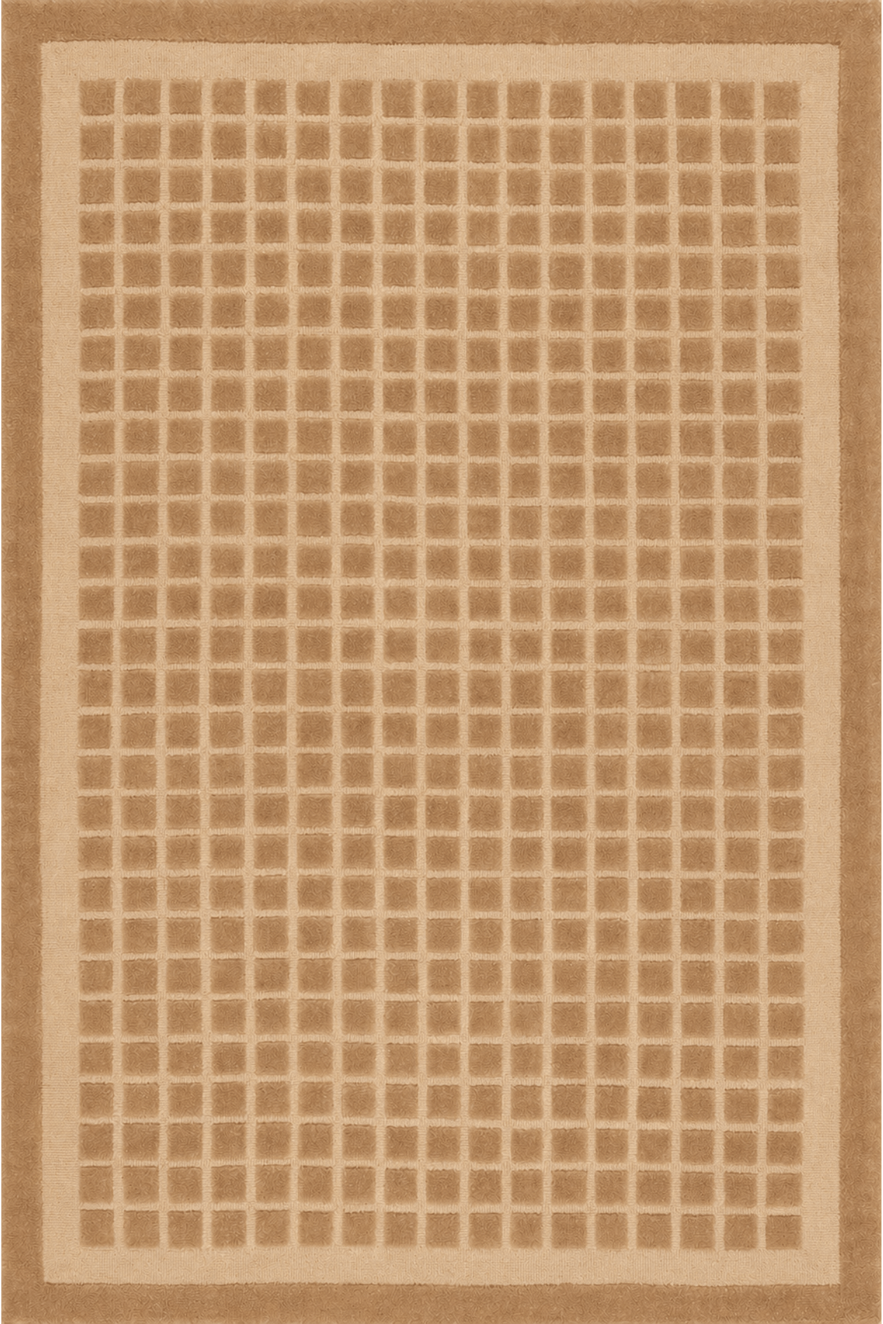 handloom grid rug with a captivating grid pattern featuring softly raised squares in warm tones.