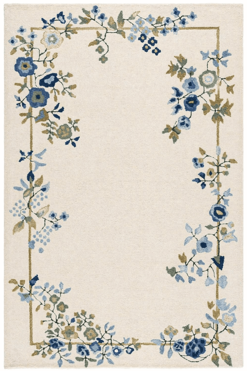 Border Rug Designs floral border wool rug - Hand-Tufted Wool Elegance – Saara Rugs