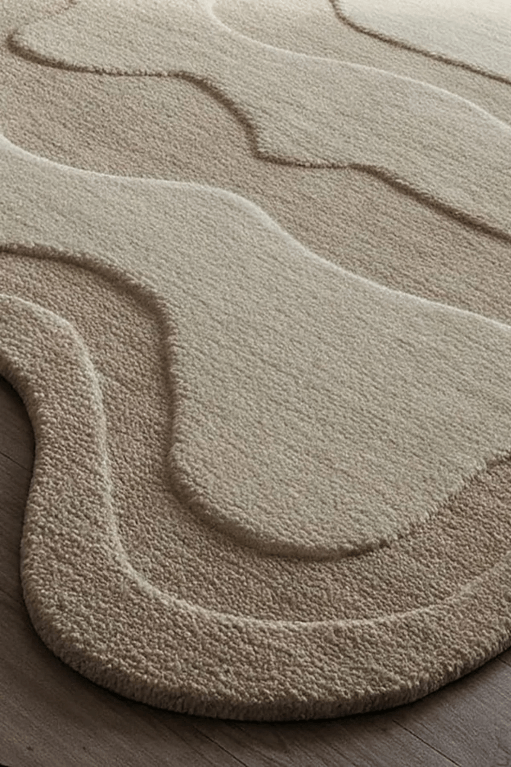 Desert Contour Luxe Rug featuring soft, flowing lines in neutral tones of cream and warm beige.