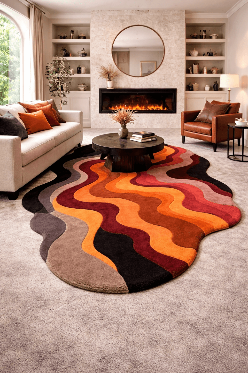 Canyon Flow Contour Rug featuring bold, fluid designs inspired by natural landscapes in warm tones.