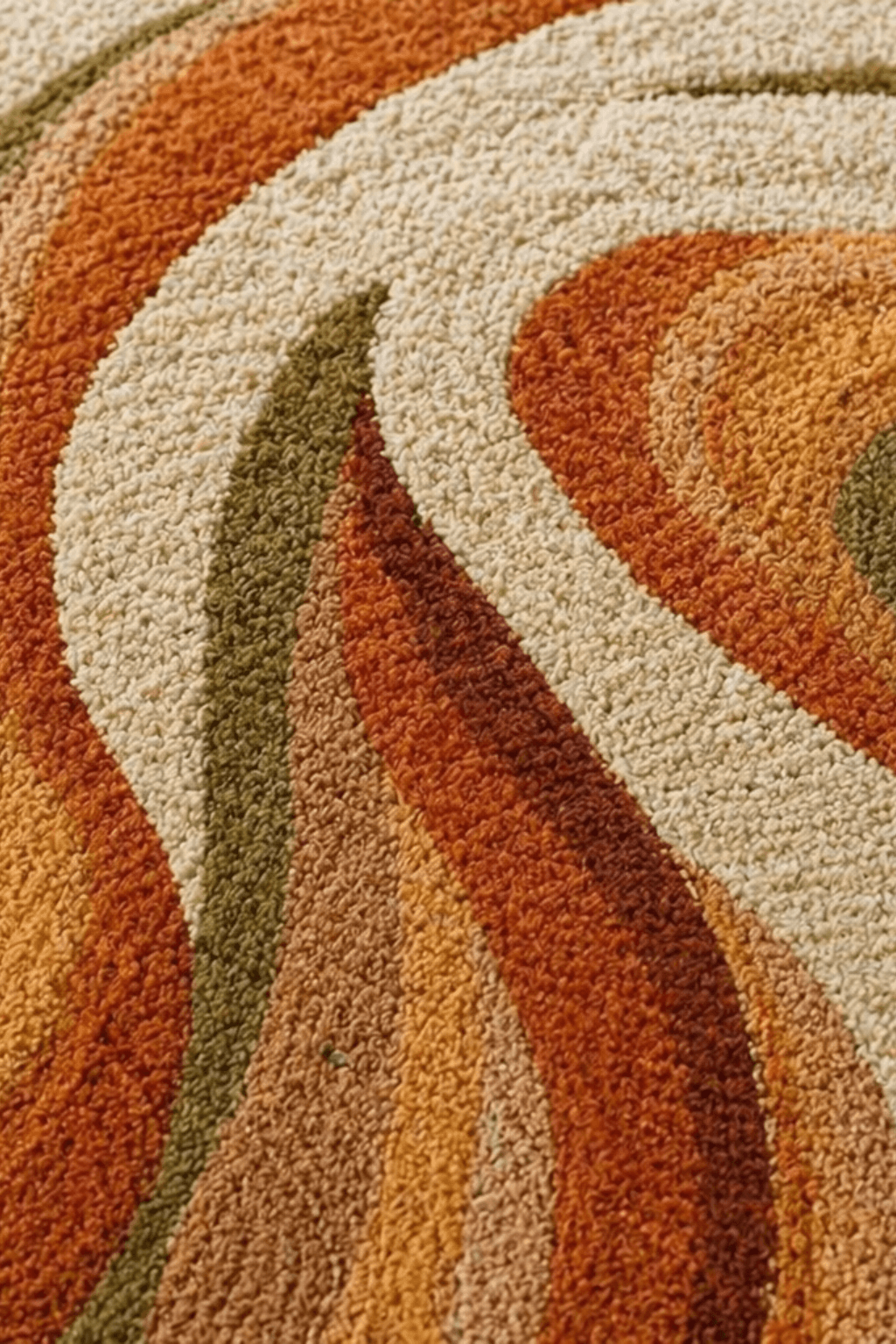 close-up of the Autumn Flow Sculpted Rug showcasing its organic abstract wool rug design with flowing patterns in warm colors