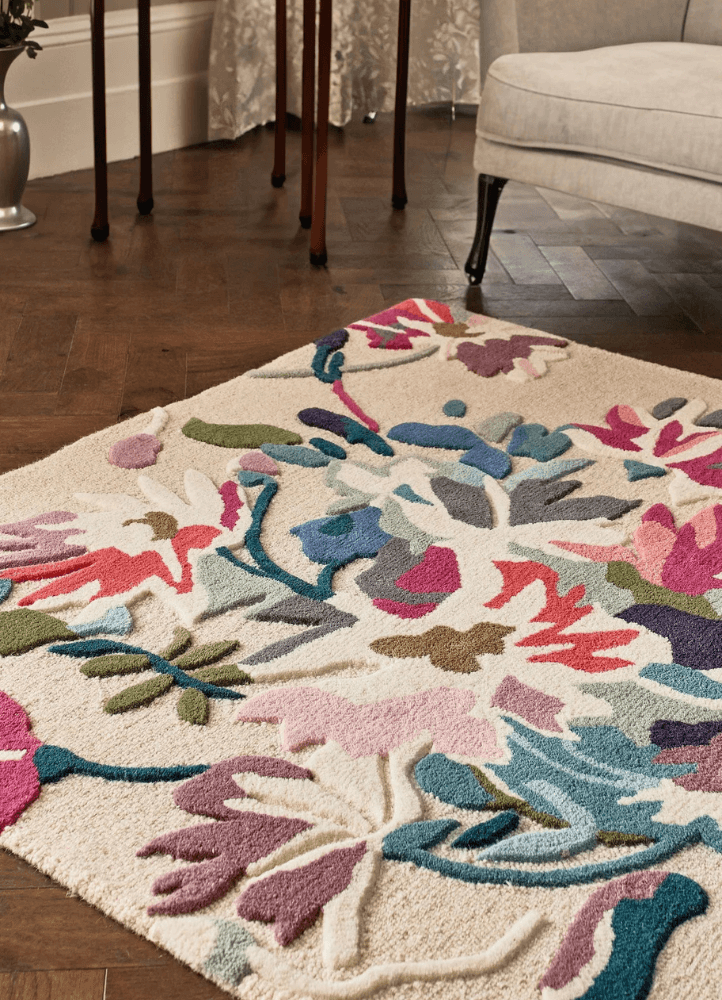 Natural & Pink Bright Floral Hand Tufted Rug