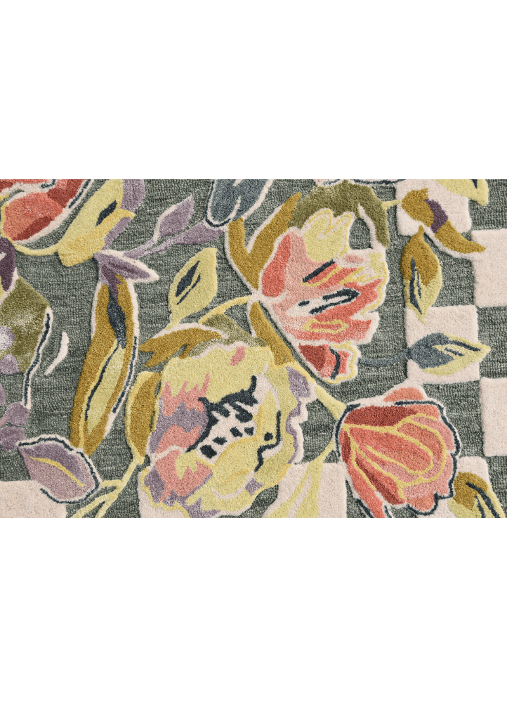 Puzzle Greenre Floral Hand Tufted Rug