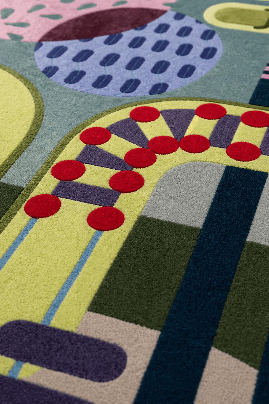modern geo flow sculpted rug with abstract geometric patterns and vibrant colors.