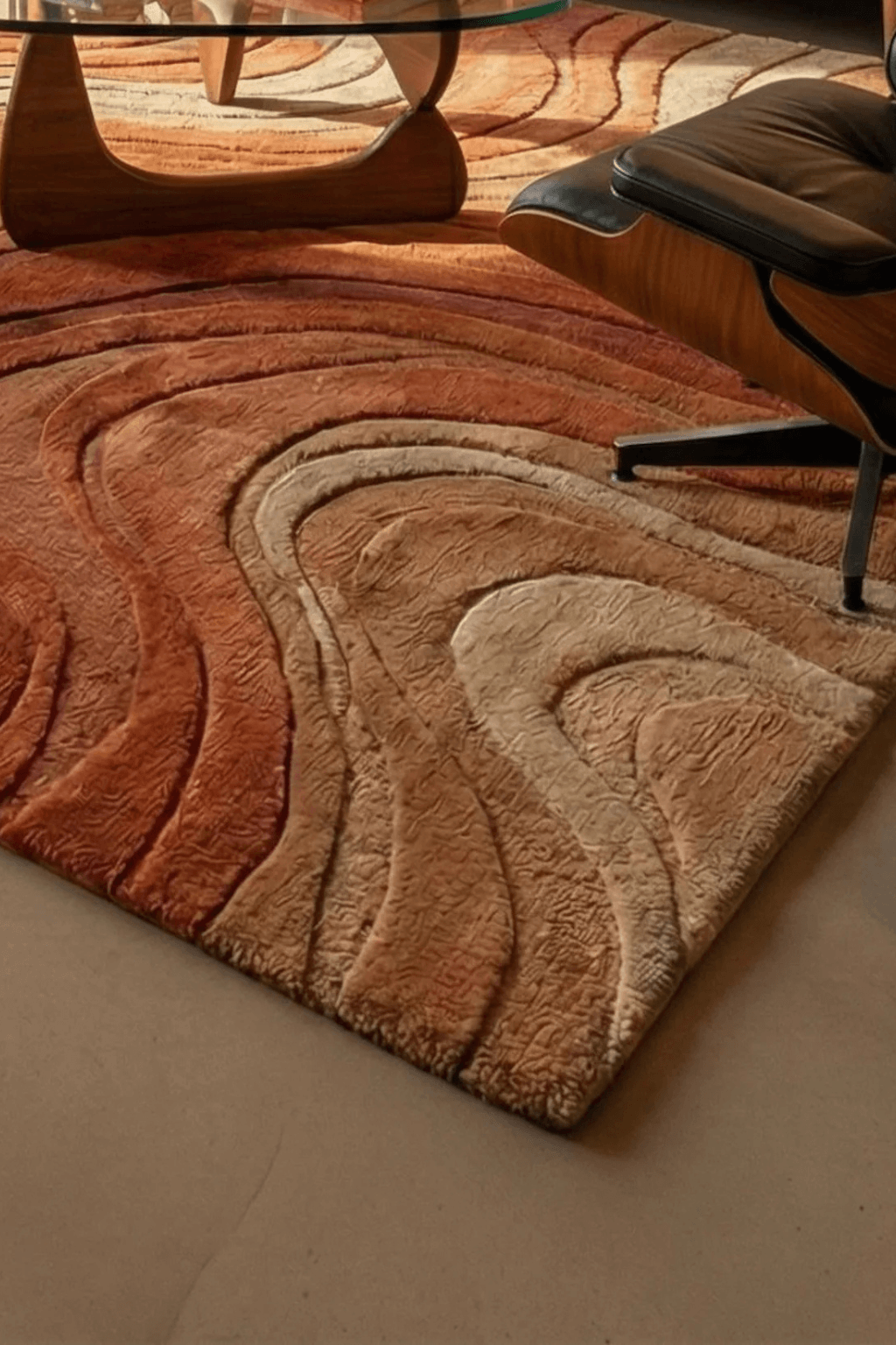 Sandstone Botanica Scallop Rug showcasing sculptural elements and earthy tones for elegant home decor.