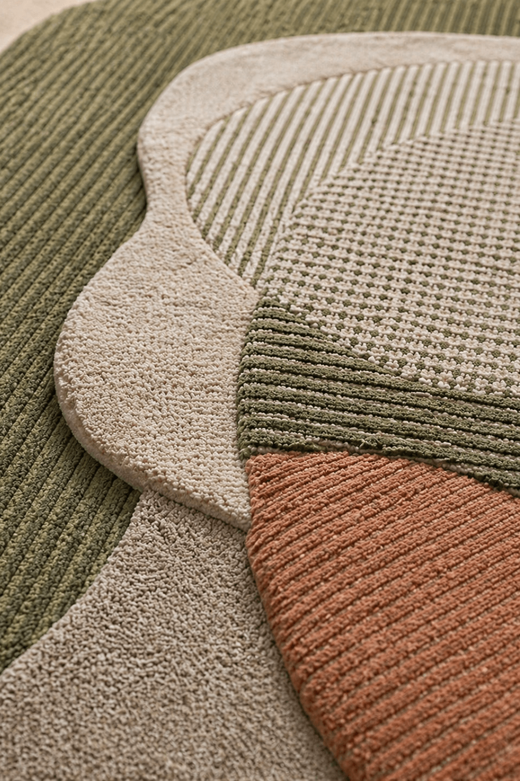 Close-up of the Terra Layers Sculpted Abstract Rug showcasing intricate earthy tones and textures.