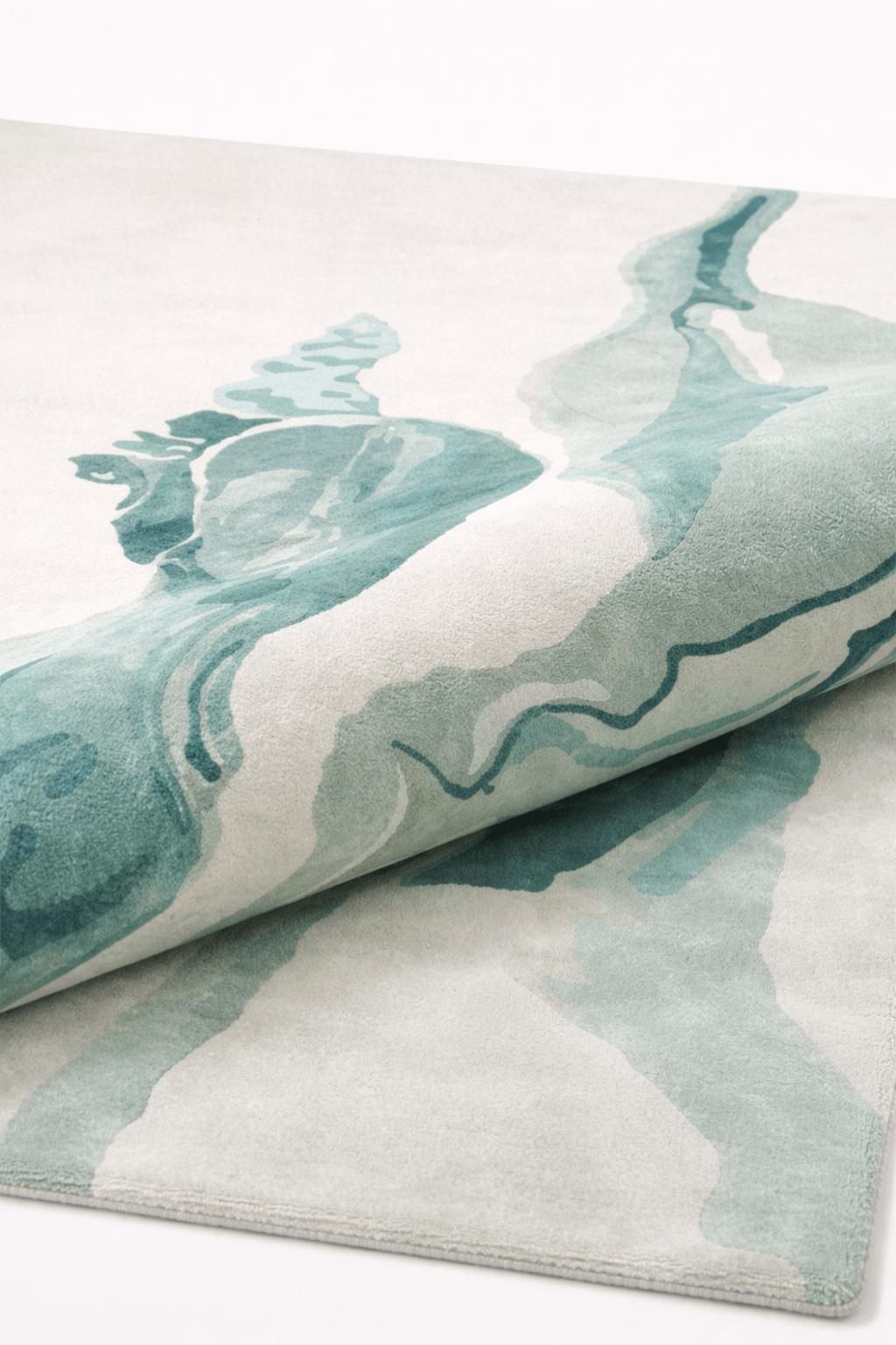 Seaform Whisper Rug featuring abstract watercolor area rug design in soothing aqua and teal tones.