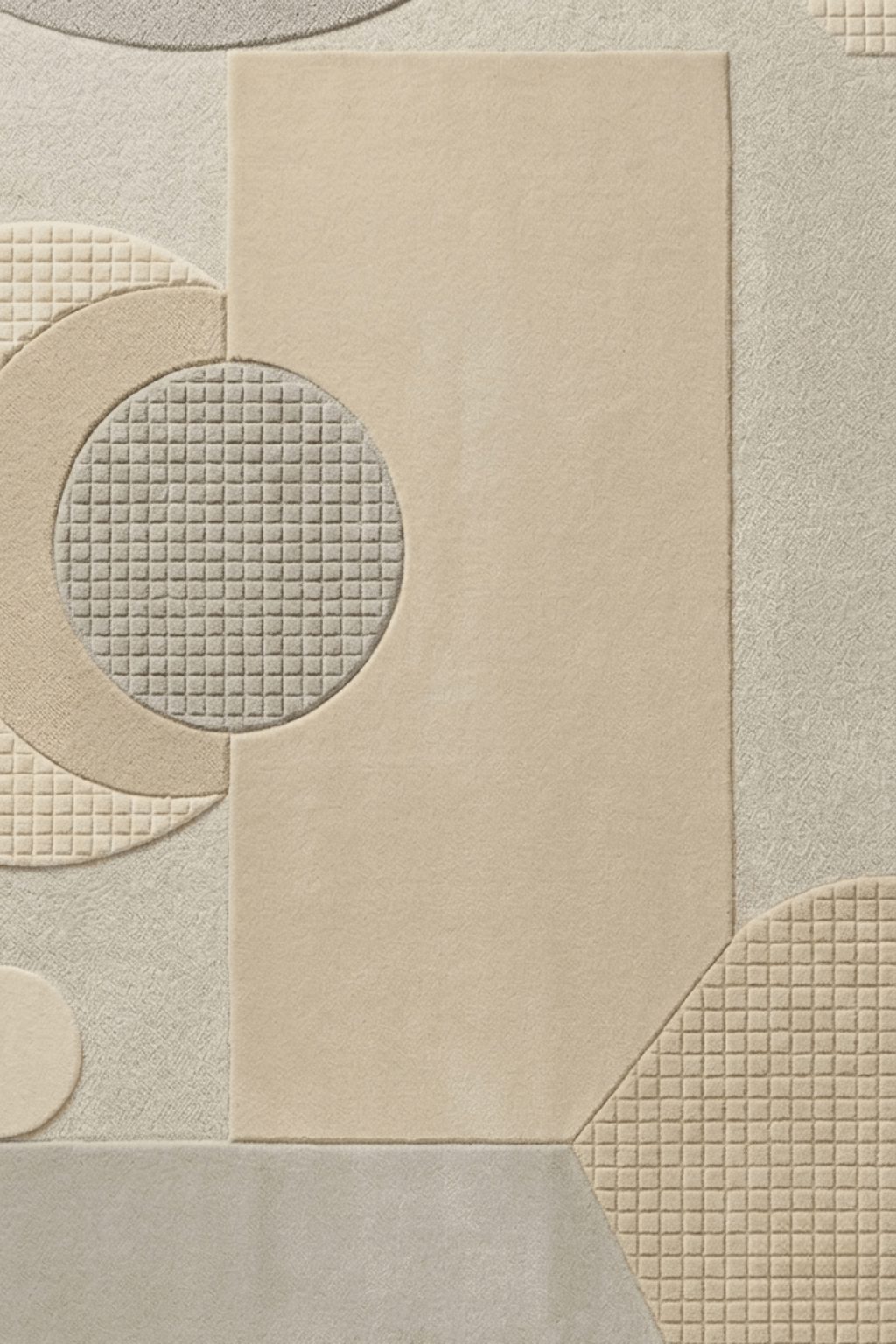 Luna abstract hand-tufted rug featuring unique organic shapes in soft beige and gray tones.