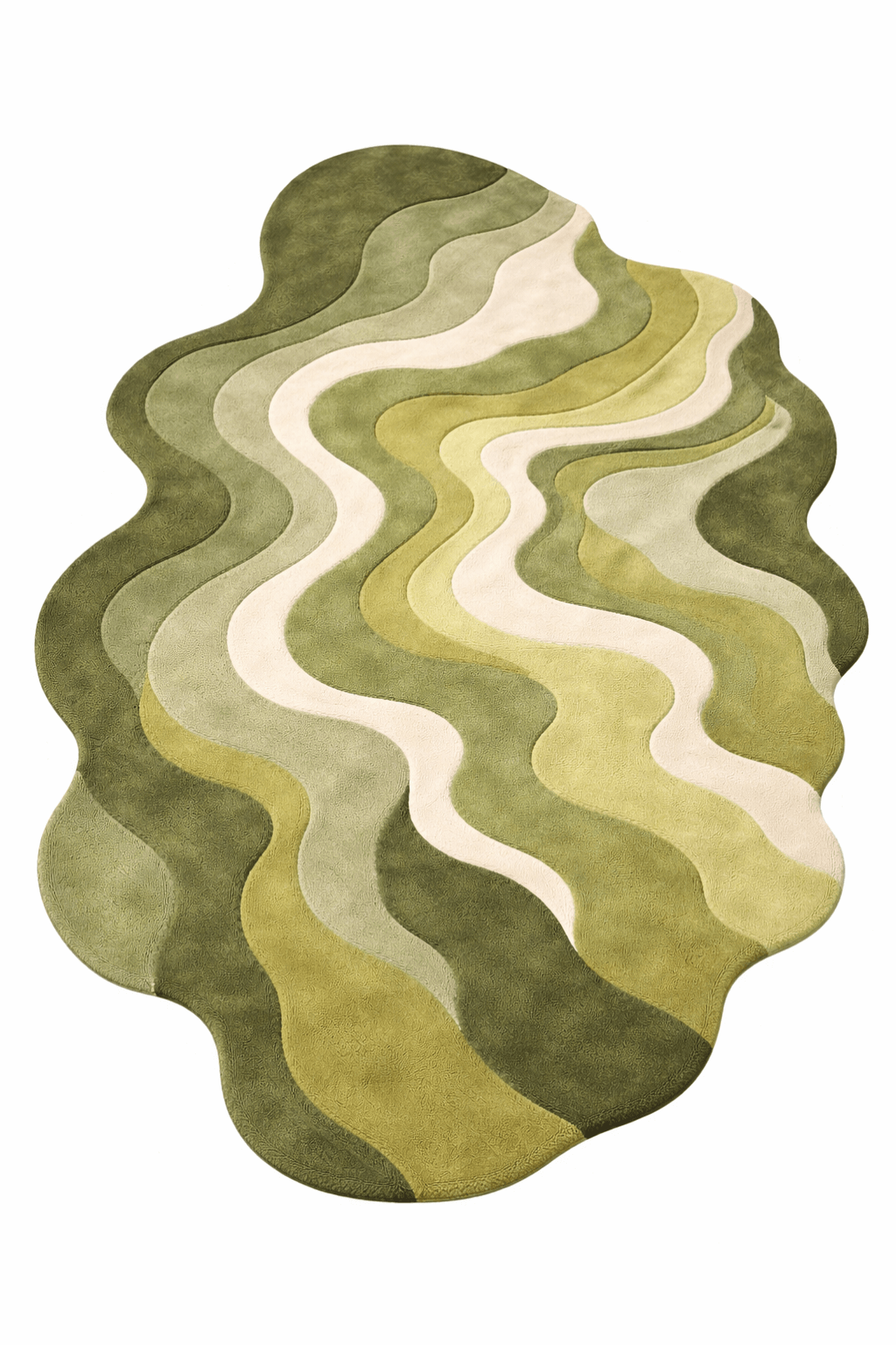 nature-inspired flow rug with olive, sage, moss, and ivory tones in an organic, flowing design.