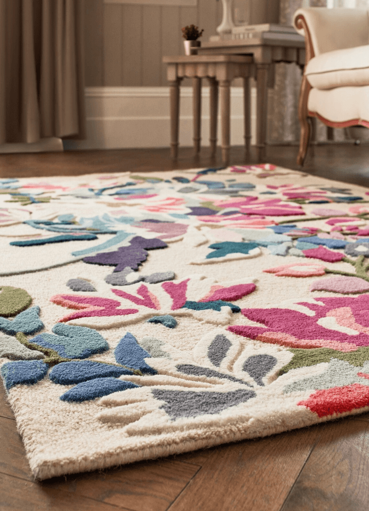 Natural & Pink Bright Floral Hand Tufted Rug