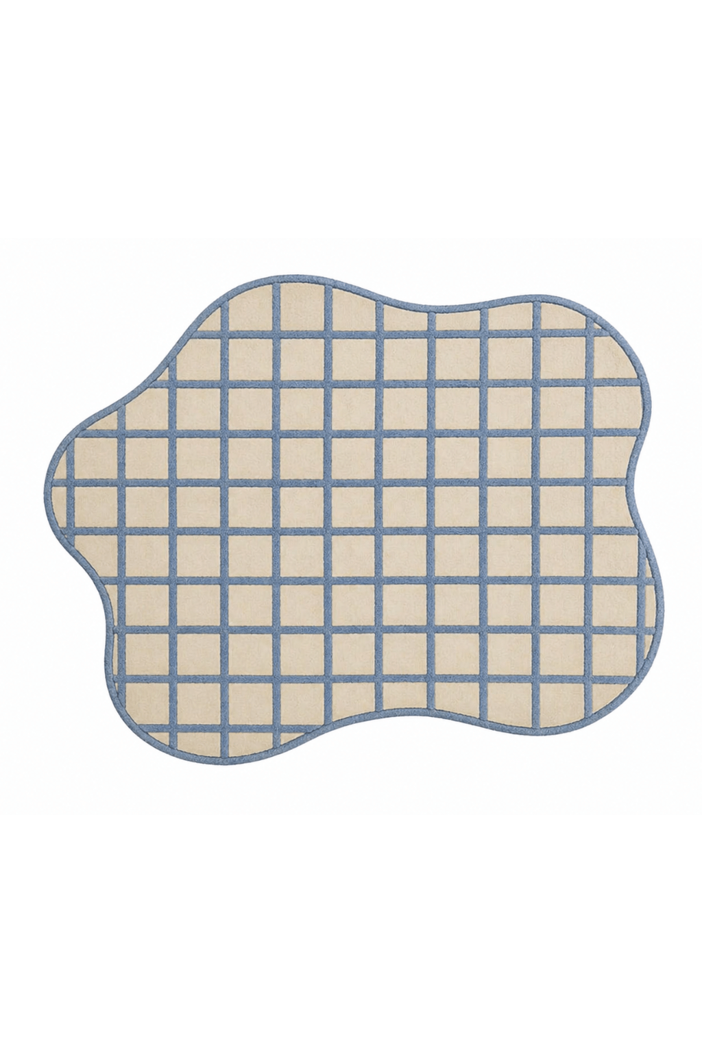 Azure Grid Wool Rug – modern geometric wool rug with a blue grid pattern on an ivory background.