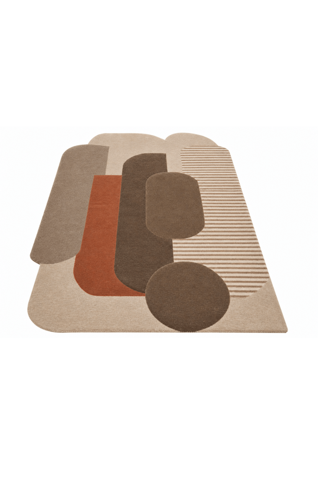Terra Arch Sculpted Abstract Rug showcasing overlapping arch-like shapes in earthy tones of taupe and terracotta.