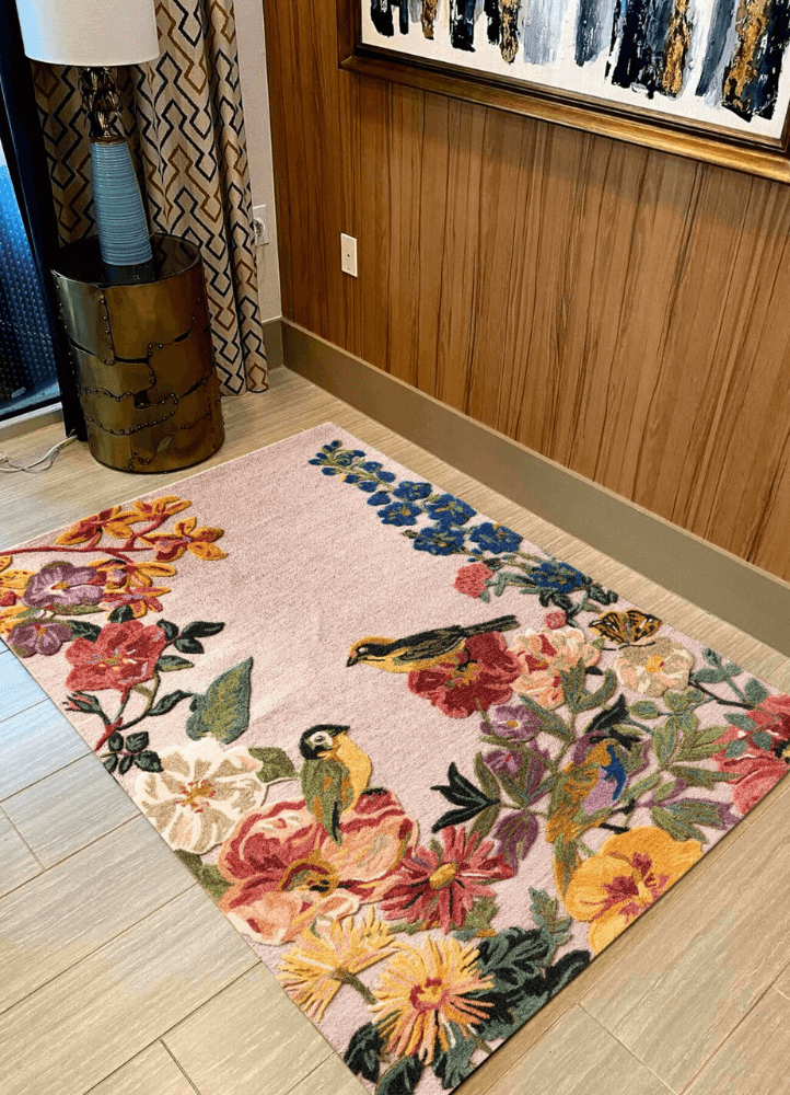 Bird Printed Nathalie Floral Hand Tufted Rug