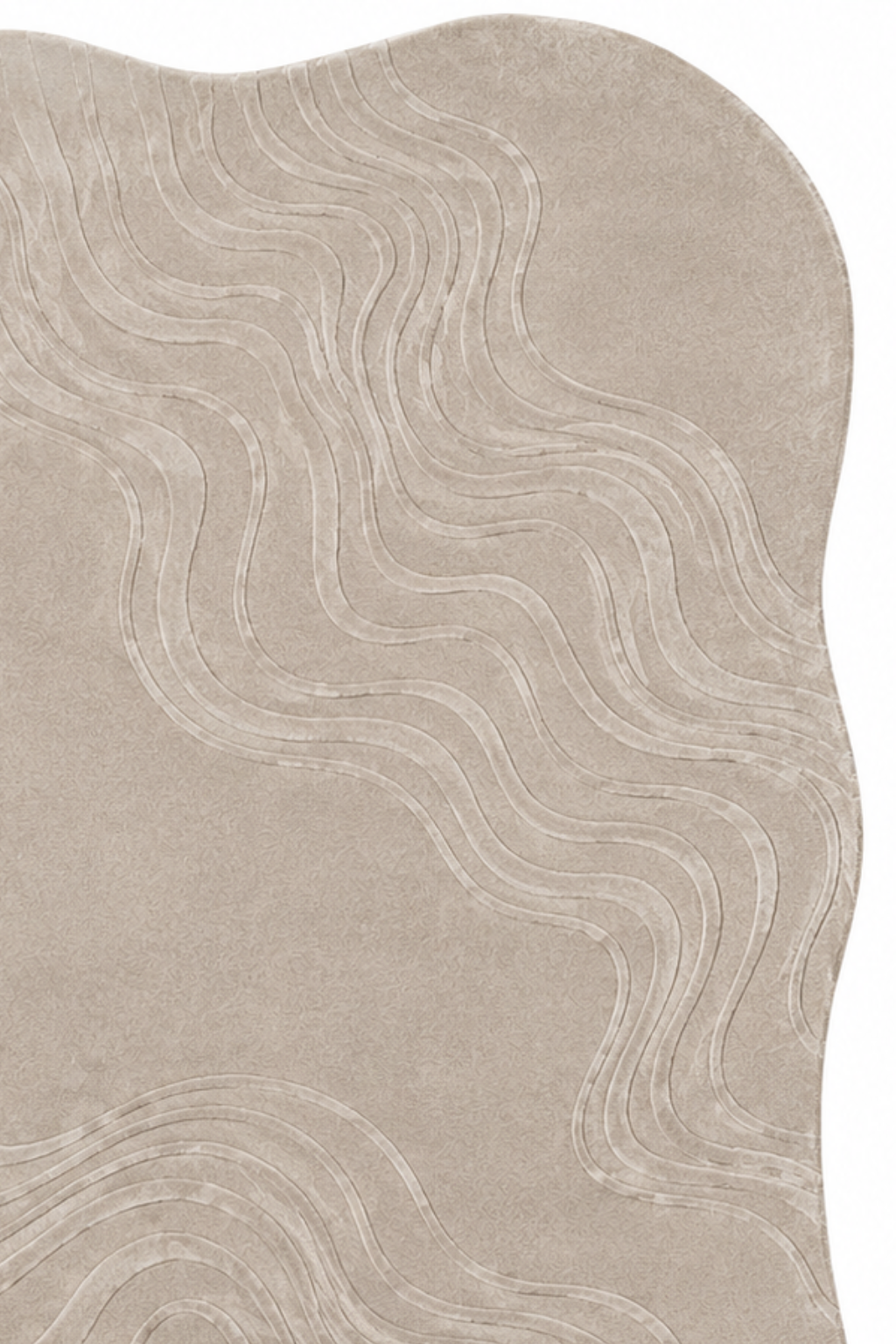 luxury hand-tufted flow rug with flowing sculptural lines in soft ivory-beige texture