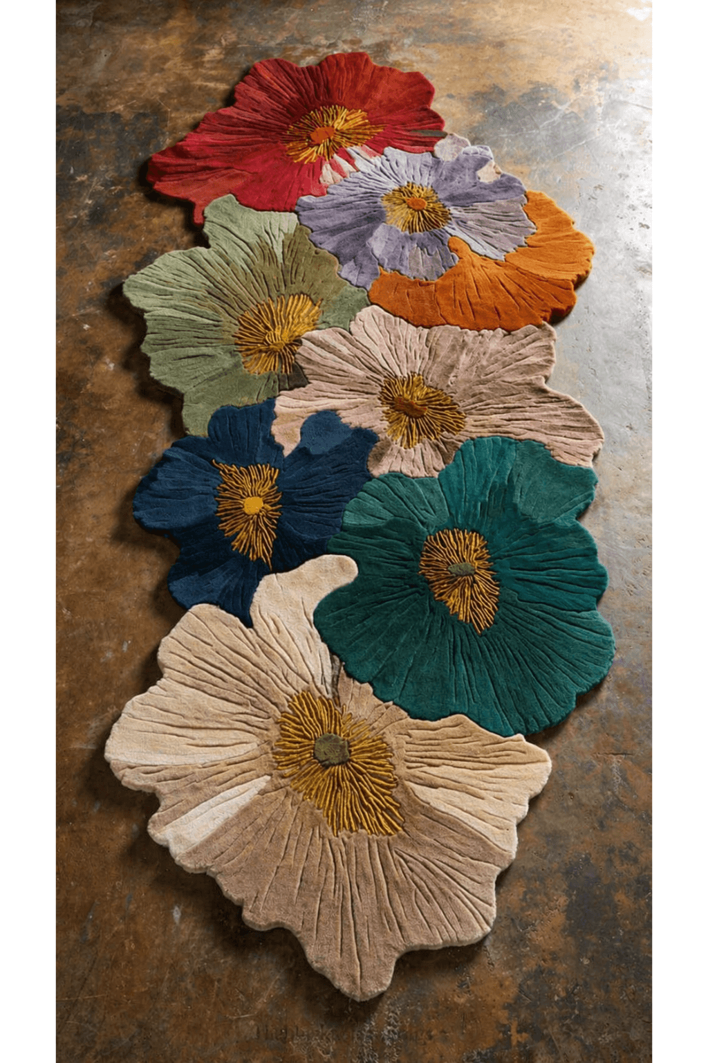 Vibrant Bloomscape Sculpted Floral Rug featuring colorful flowers, perfect for nature-inspired home decor.