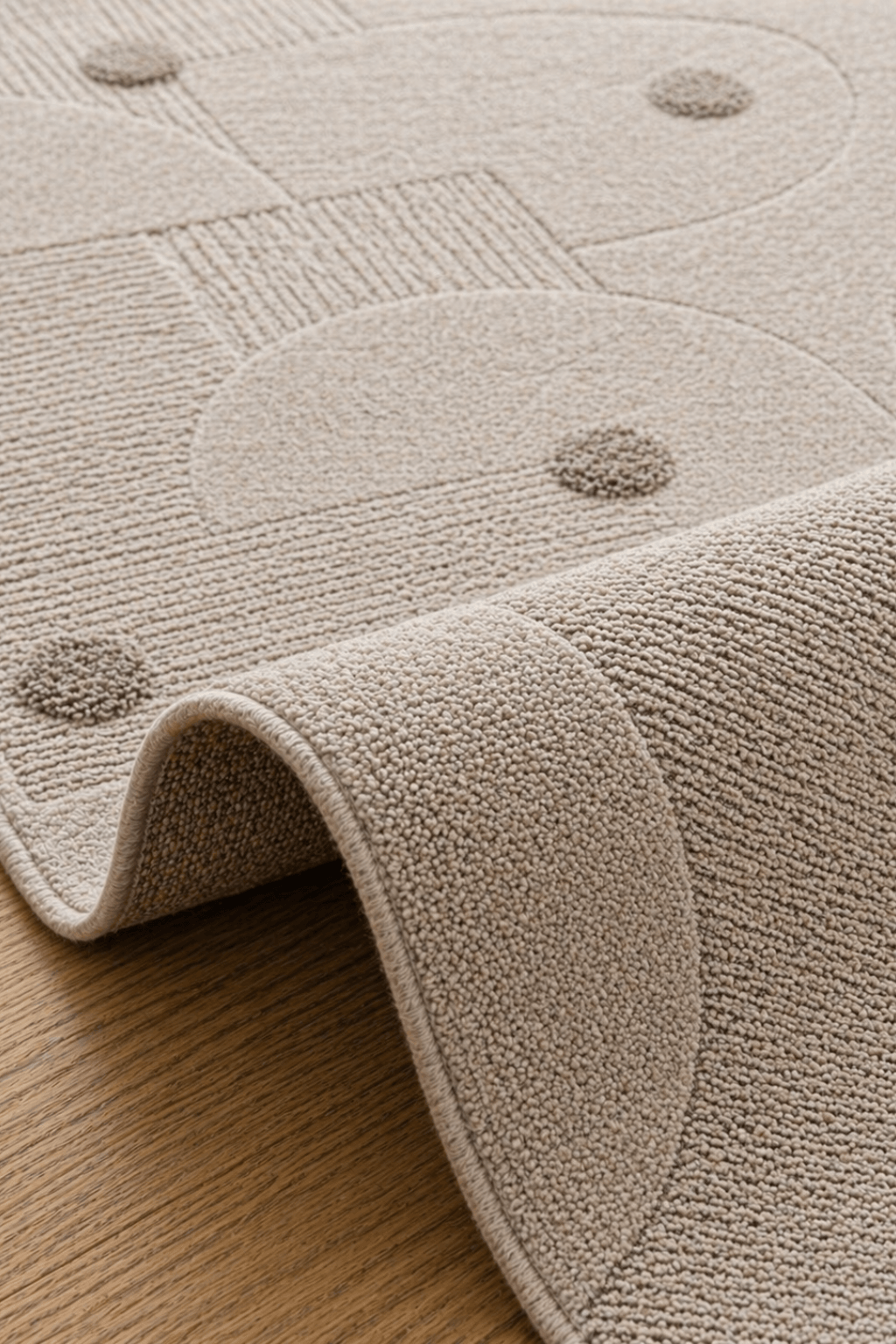 Close-up of the Arc Grid Sculpted Rug showcasing its geometric patterned rug design with ivory and grey colors.