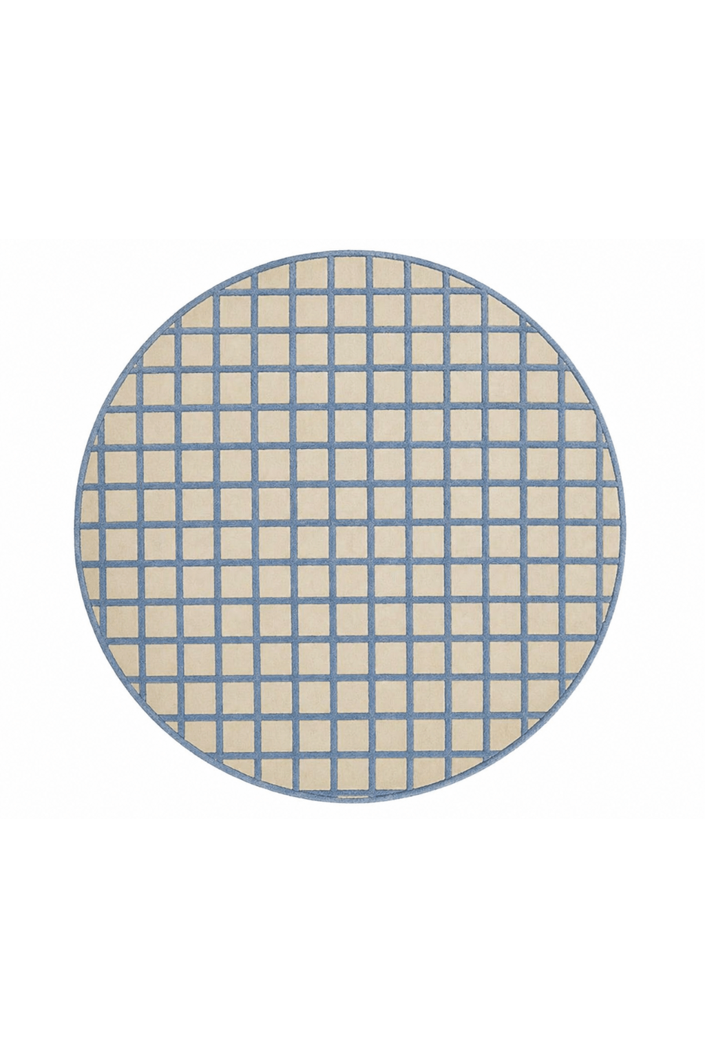 Azure Grid Wool Rug showcasing modern geometric wool rug design in ivory and blue.