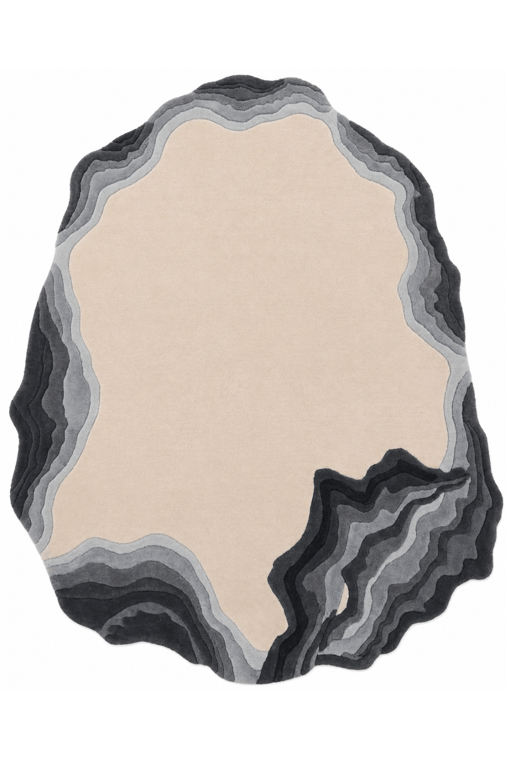 Organic contour rug showcasing fluid, layered contours and a soft central field in subtle earthy tones.
