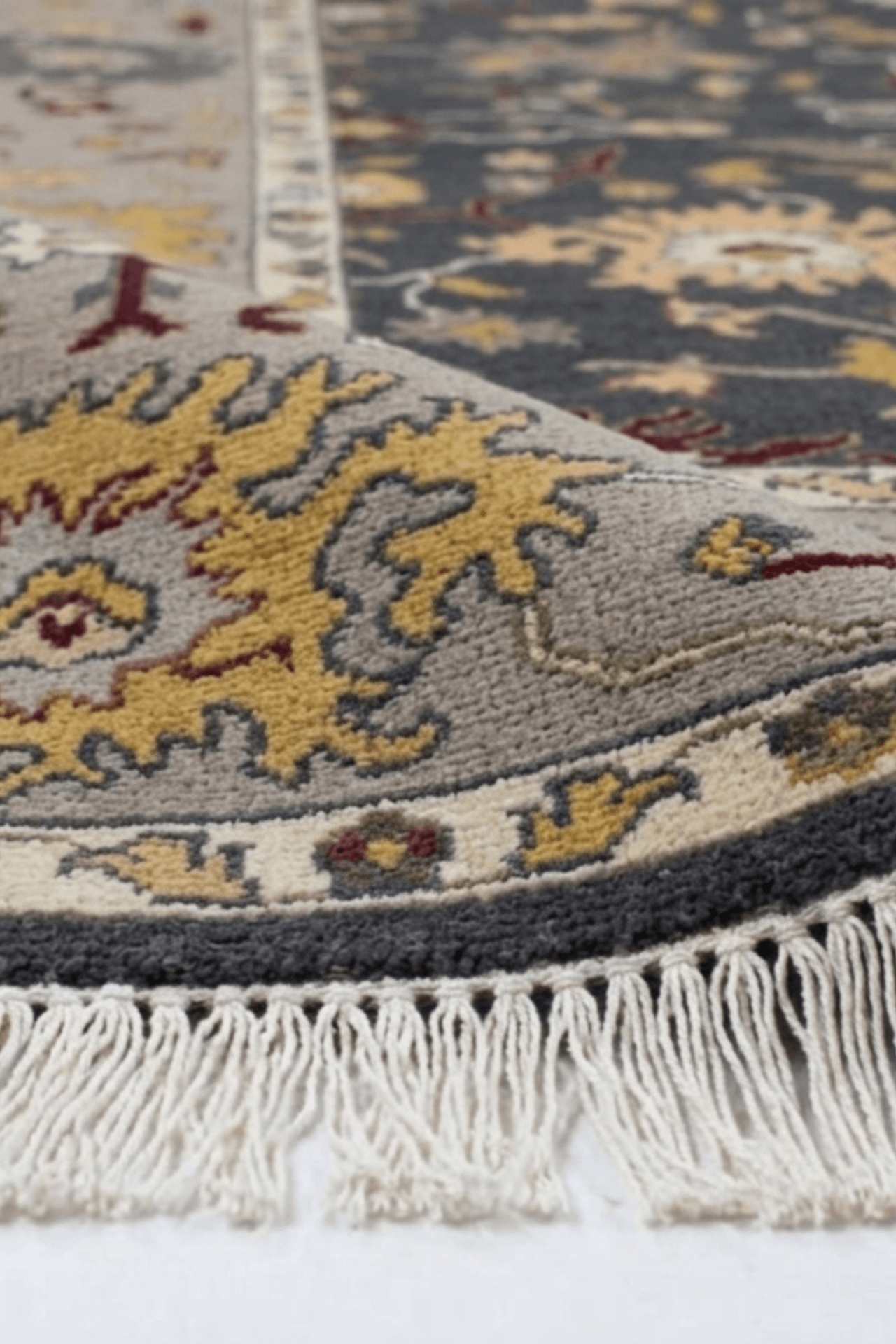 Heritage Hand-Knotted Charcoal & Ochre Oushak Rug