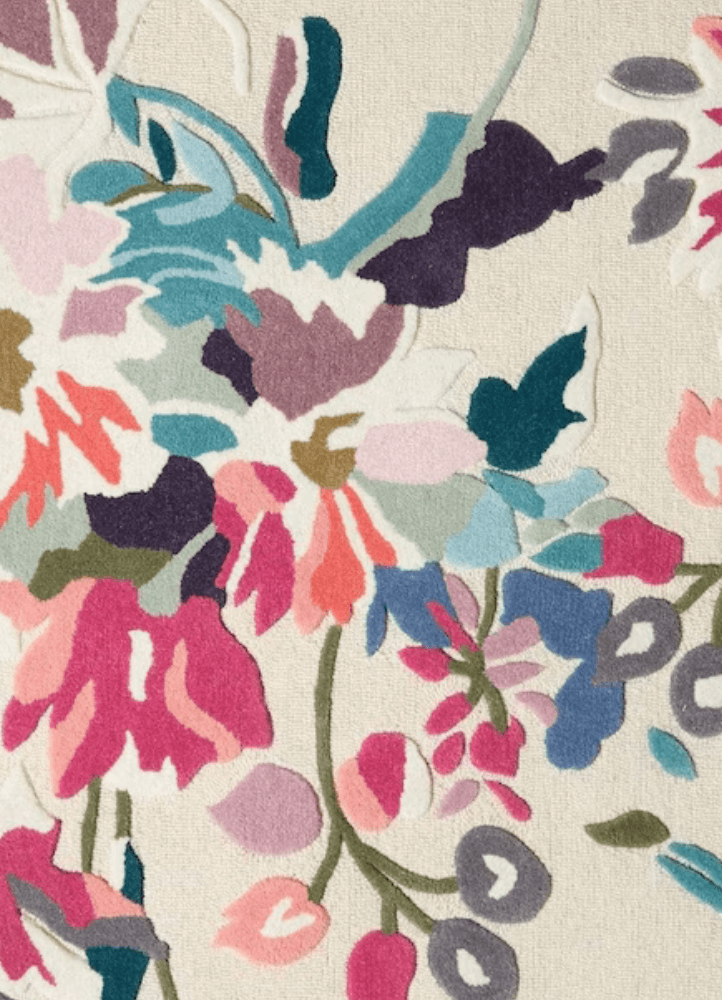 Natural & Pink Bright Floral Hand Tufted Rug