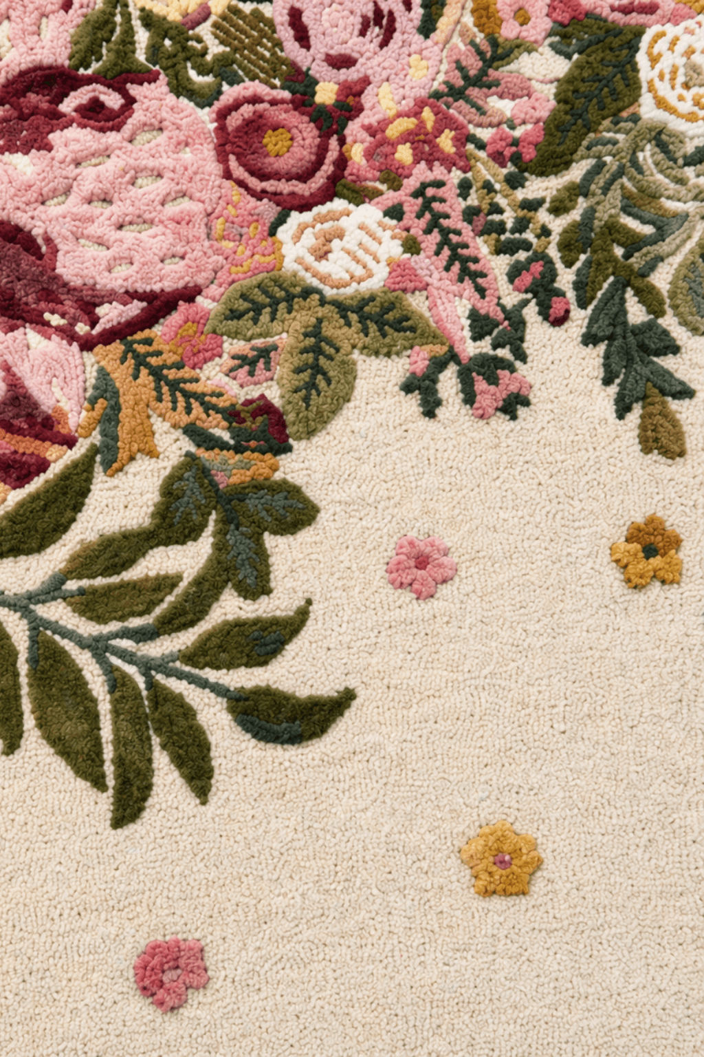 Blush Garden Hand-Tufted Wool Rug – Floral Sculpted Border Design