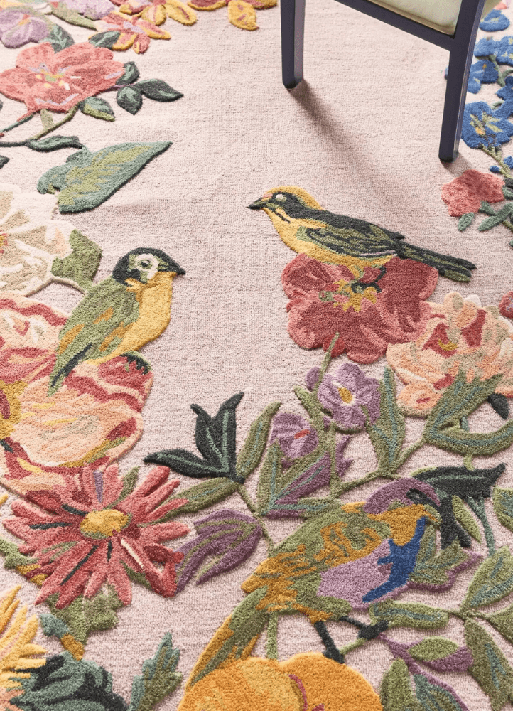 Bird Printed Nathalie Floral Hand Tufted Rug
