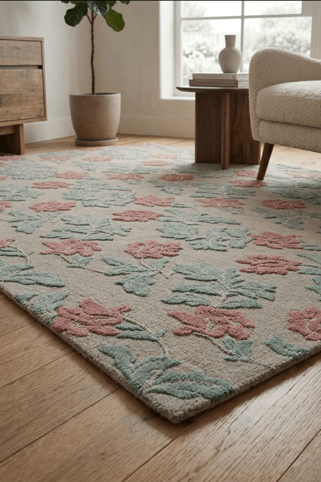 Rosewood & Sage Sculptural Floral Rug