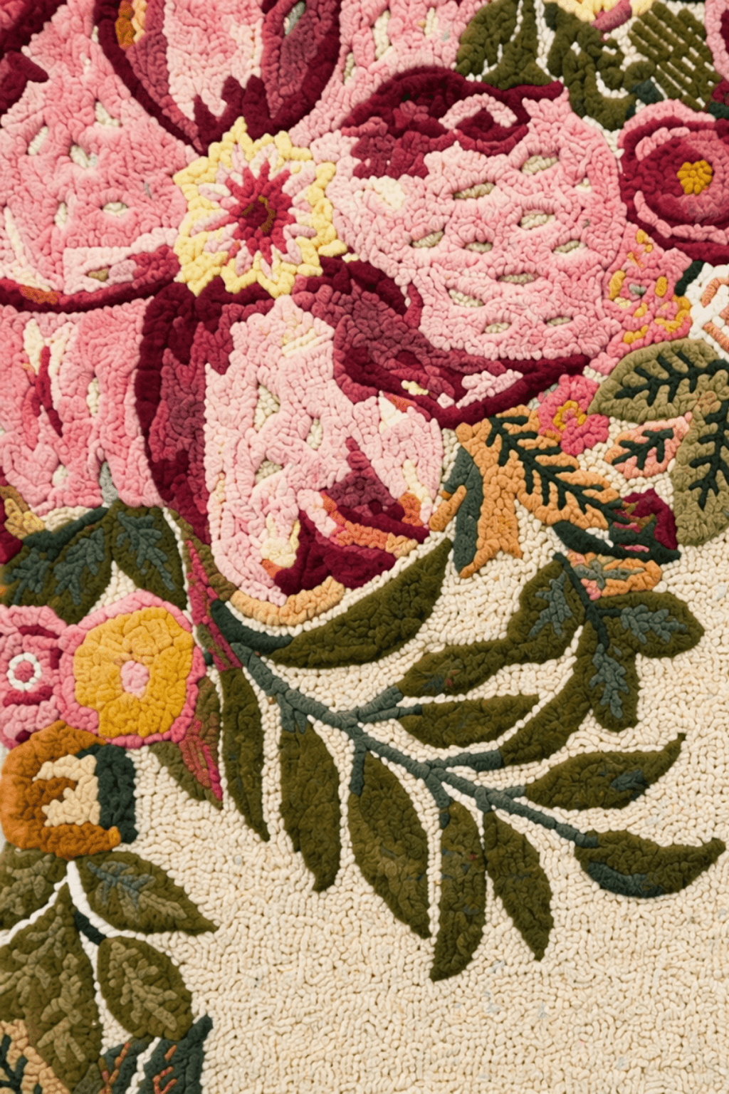 Blush Garden Hand-Tufted Wool Rug – Floral Sculpted Border Design