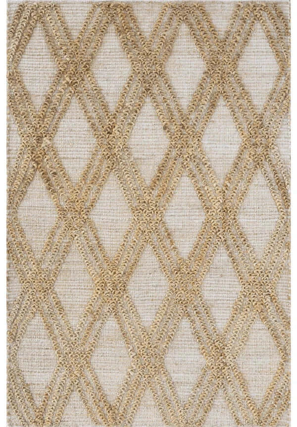 Trellis Jute Dhurrie Rug showcasing a woven trellis pattern in warm neutral tones, perfect for indoor and outdoor spaces.