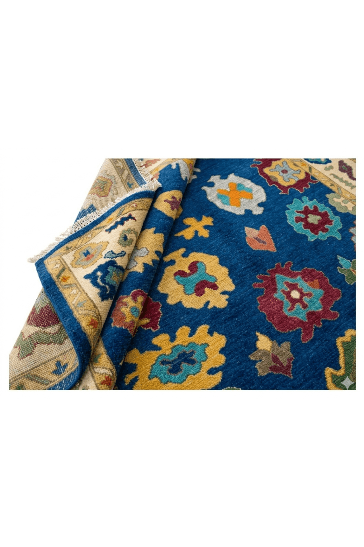 Heritage Bloom Hand-Knotted Wool Rug – Deep Blue Field with Artisan Motifs