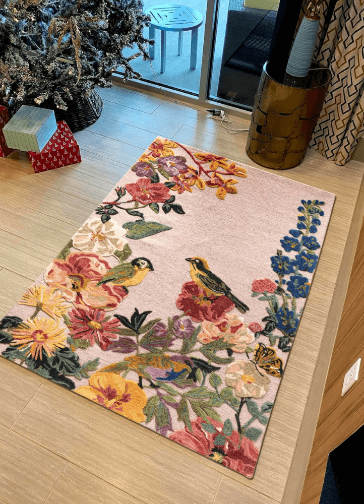 Bird Printed Nathalie Floral Hand Tufted Rug