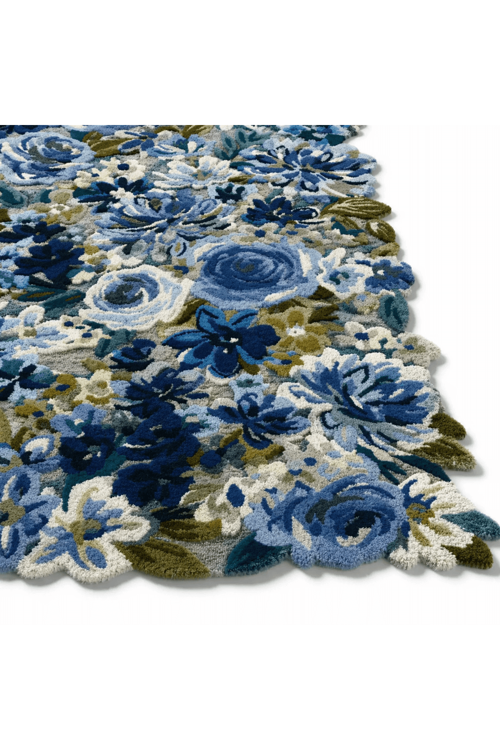 Azure Bloom Hand-Tufted Floral Rug