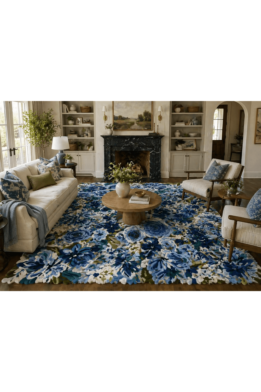 Azure Bloom Hand-Tufted Floral Rug