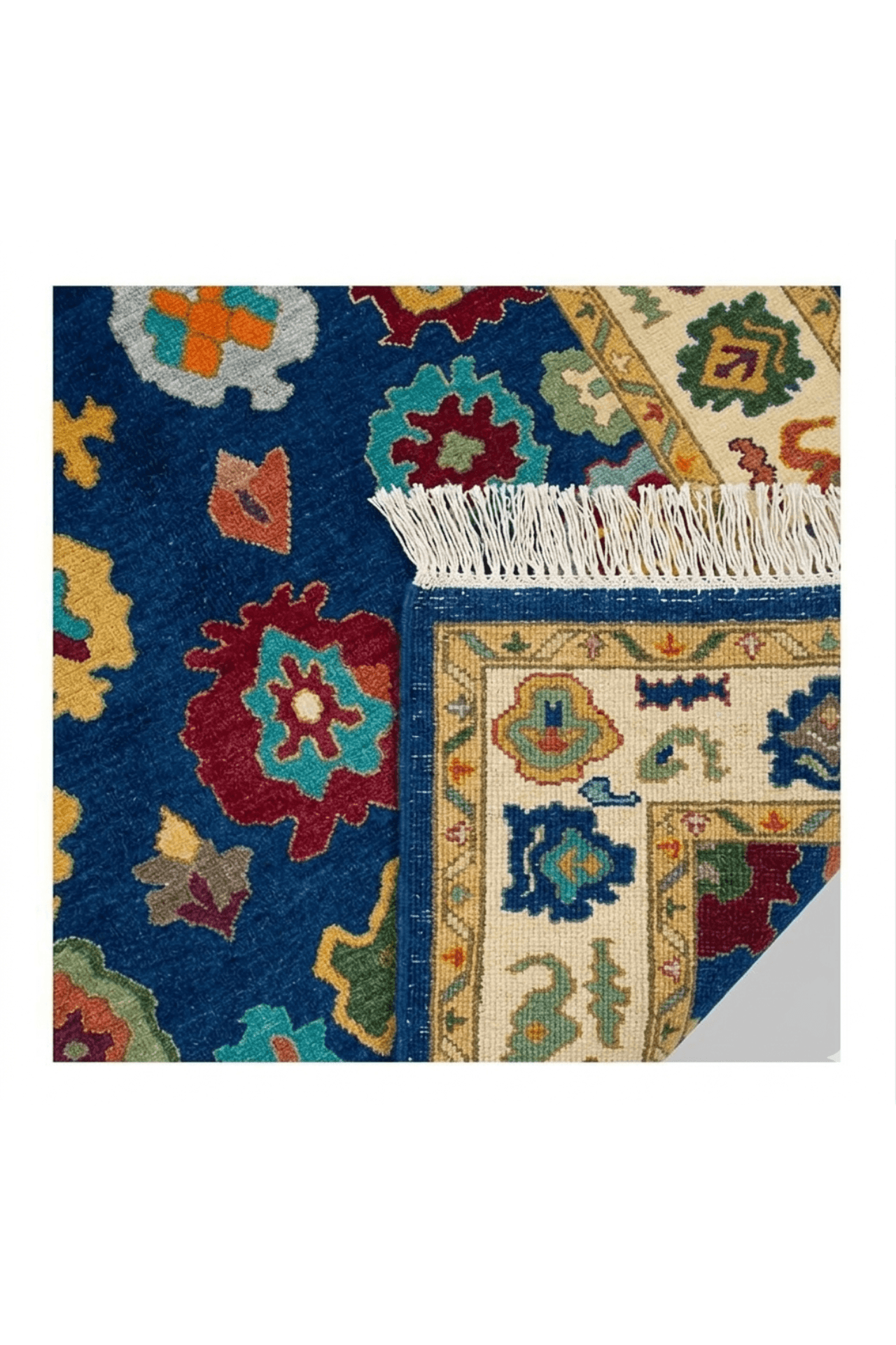 Heritage Bloom Hand-Knotted Wool Rug – Deep Blue Field with Artisan Motifs