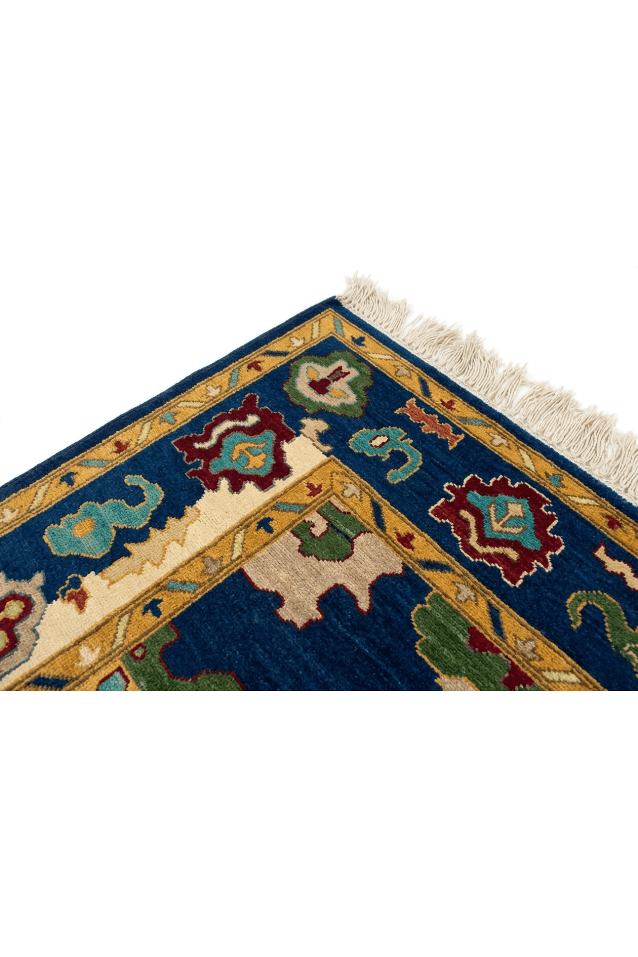Heritage Bloom Hand-Knotted Wool Rug – Deep Blue Field with Artisan Motifs